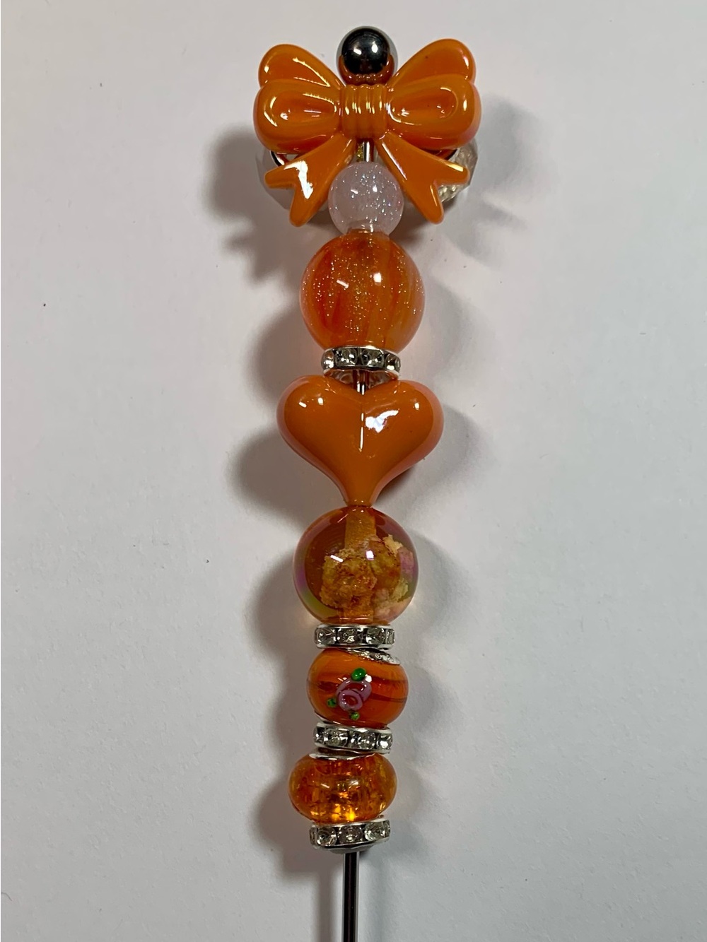 Hand Crafted Orange Bow Glass Hatpin